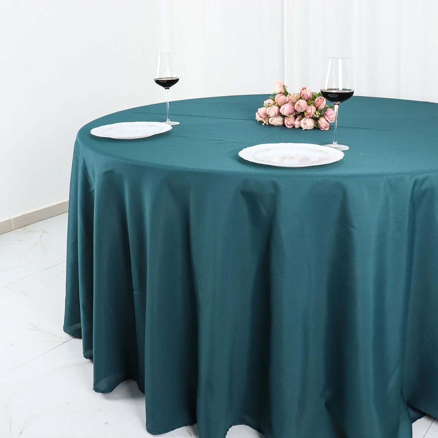 Efavormart Round Tablecloth, 120 Inch Stain & Wrinkle Resistant Washable Table Cloth, Decorative Polyester Fabric Table Cover for Banquet, Wedding, Dining - Peacock Teal