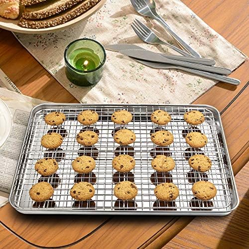 Baking Sheet with Rack Set [2 Pans + 2 Racks], Wildone Stainless Steel Cookie Sheet Baking Pan Tray with Cooling Rack, Size 16 x 12 x 1 Inch, Non Toxic & Heavy Duty & Easy Clean - Image 7