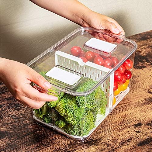 SANNO Produce Saver Fresh Keeper Vegetable Fruit Storage Containers, Refrigerator Fridge Stackable Bins with Lids and Vents, Stackable Salad Lettuce Keeper,BPA-freeContainers Bin- - Image 4