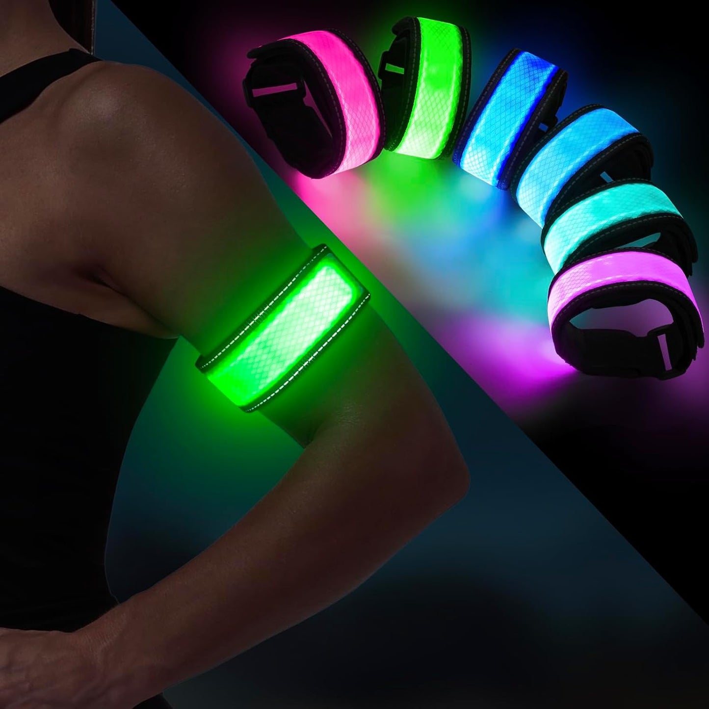 LED Armband for Running Walking Cycling, Multicolor Light Up Armband with Battery Indicator, Rechargeable Running Lights Safety Band for Night Visibility,Adjustable Reflective Gear for Adults & Kids