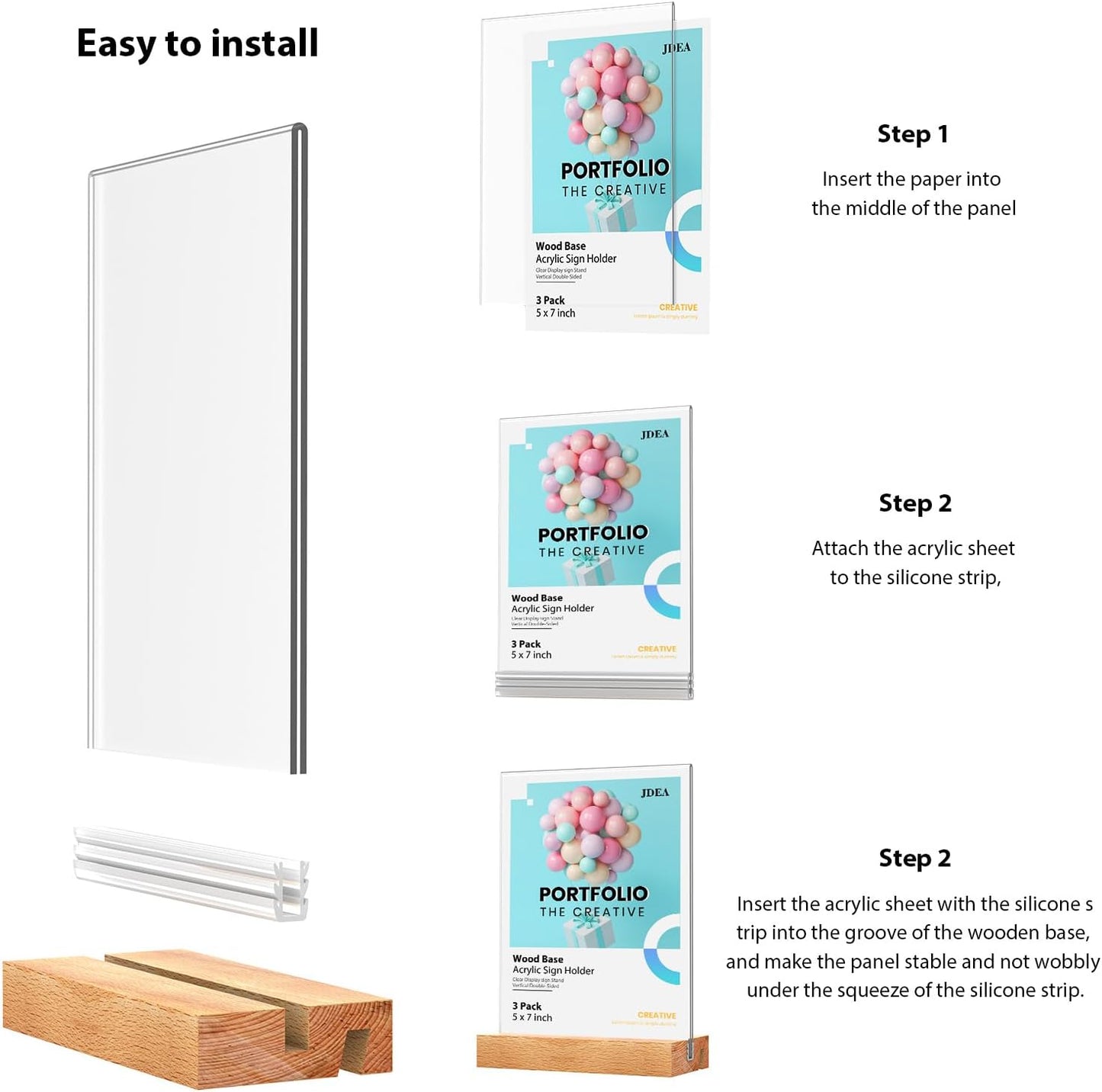 Acrylic Sign Holder with Wood Base 8.5x11 Inch Vertical and Slant Displays (2 Pack 8.5*11")