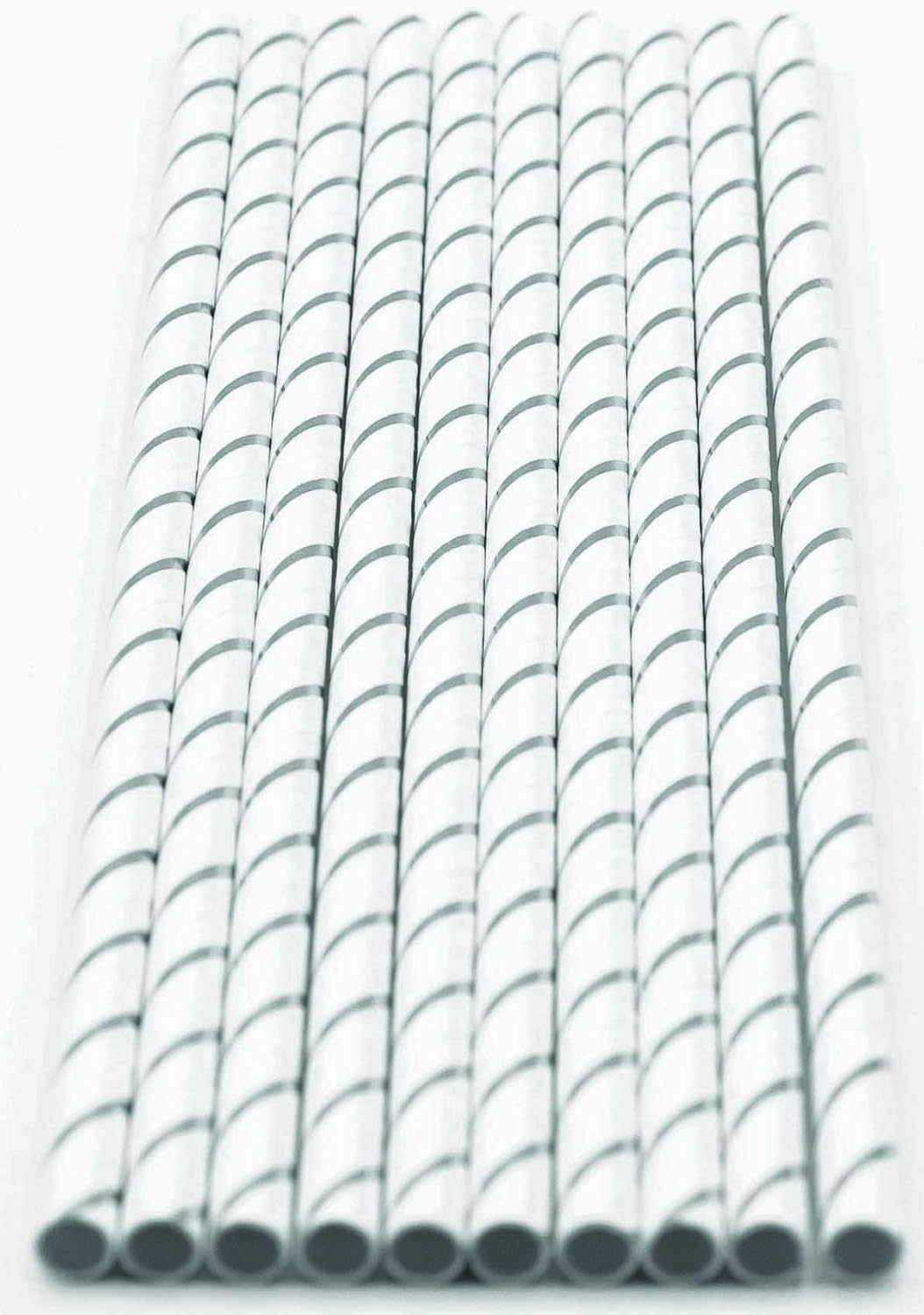 Pack of 300 Silver Foil Stripes Biodegradable 4-Ply Paper Drinking Straws (Compostable, Non-toxic, BPA-free)