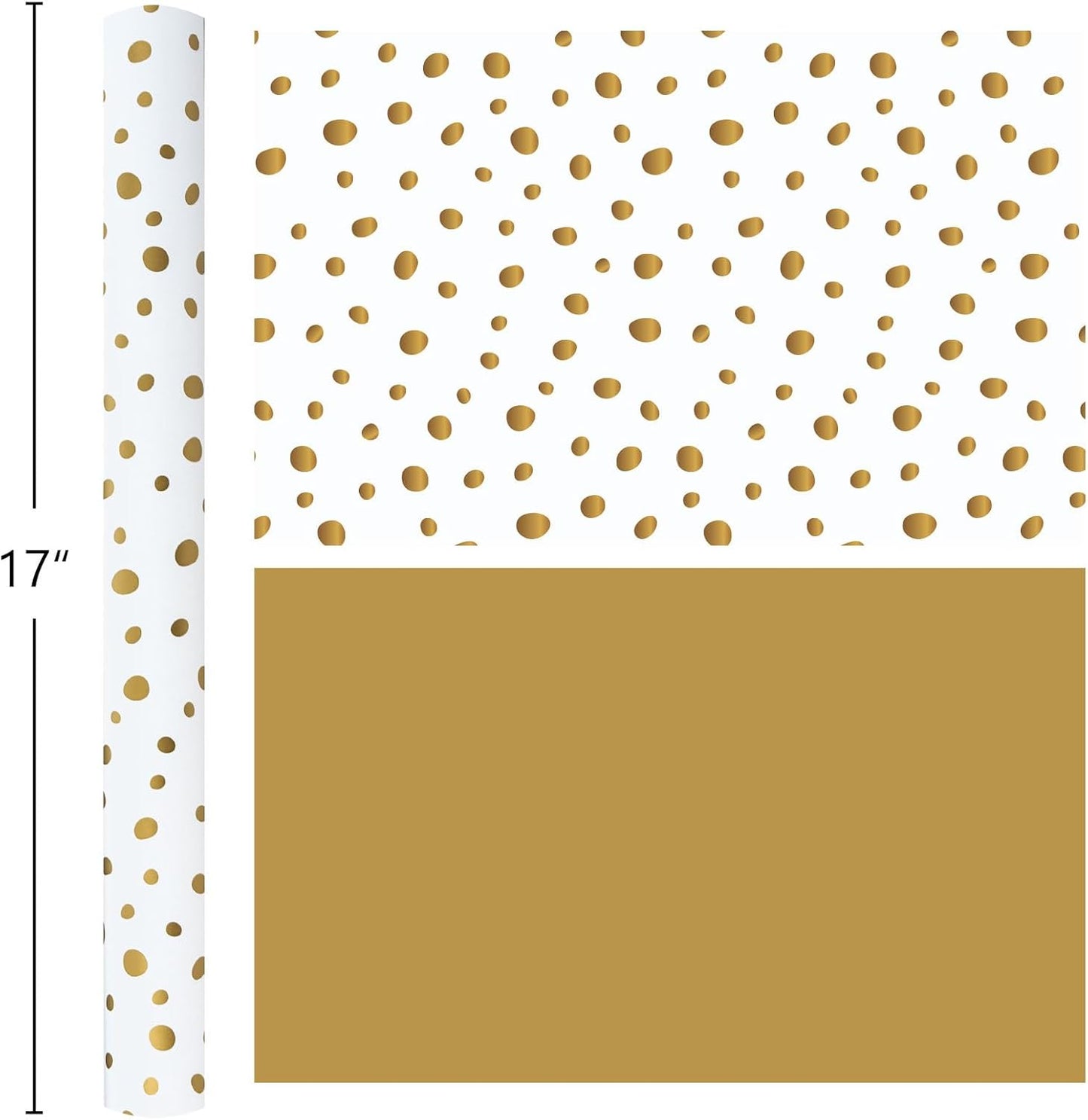 Burymento Golden Lrregular Wave Point Wrapping Paper, Reversible Gold Gift Wrap for Birthday, Valentines, Mothers day, Graduation, Wedding, Fathers day, Baby Shower, Christmas (17in x 16.4ft)