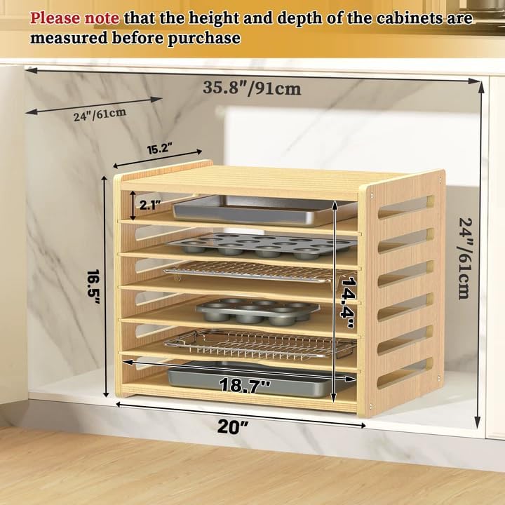 7 Tier Large Size Wooden Tray Dividers for Cabinets, Cookie Sheet Organizer - Image 2