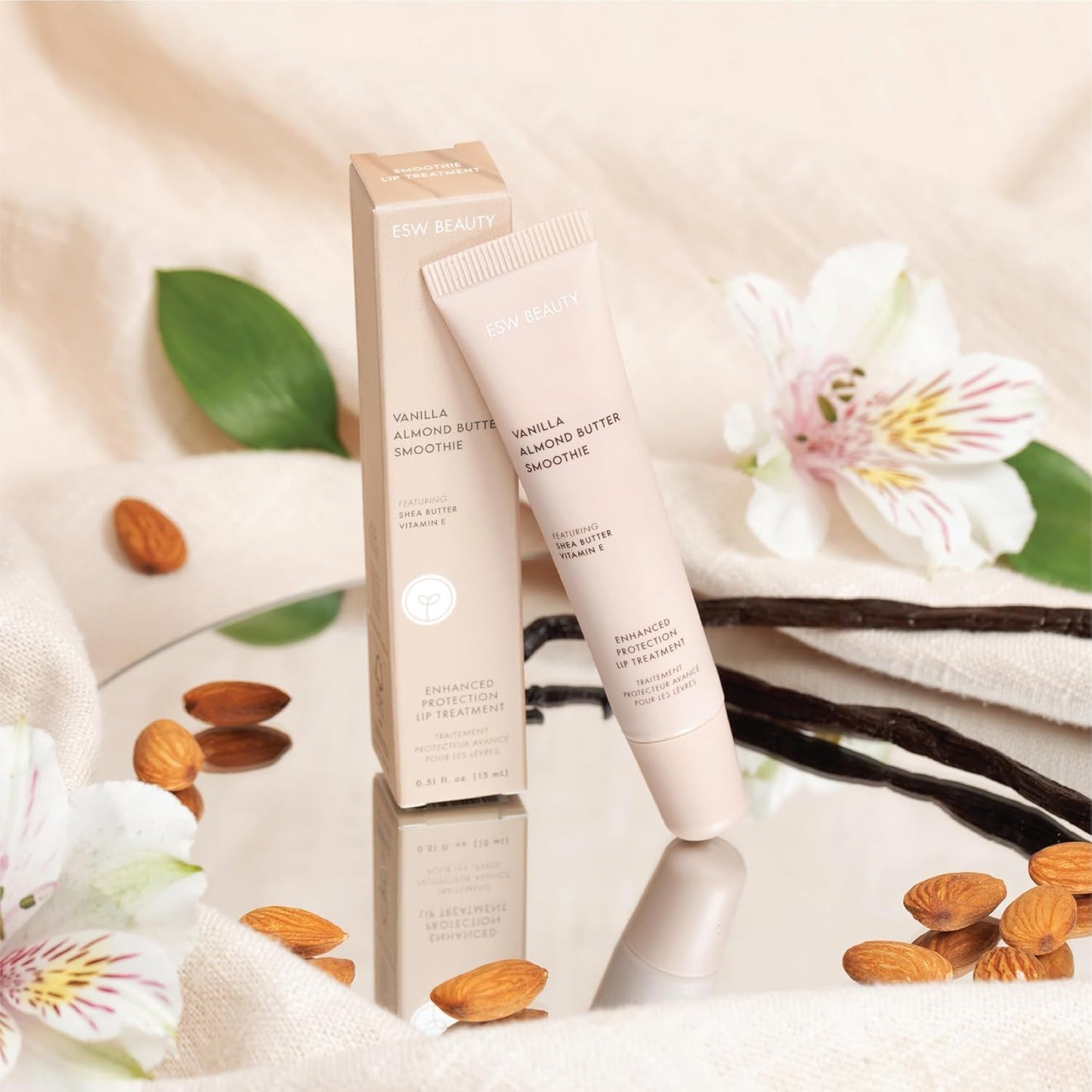 ESW Beauty Vanilla Almond Butter Lip Treatment - Light Caramel Brown Tint with Shea Butter, Vitamin E, Vanilla & Almond for Enhanced Protection & Skin Barrier Support