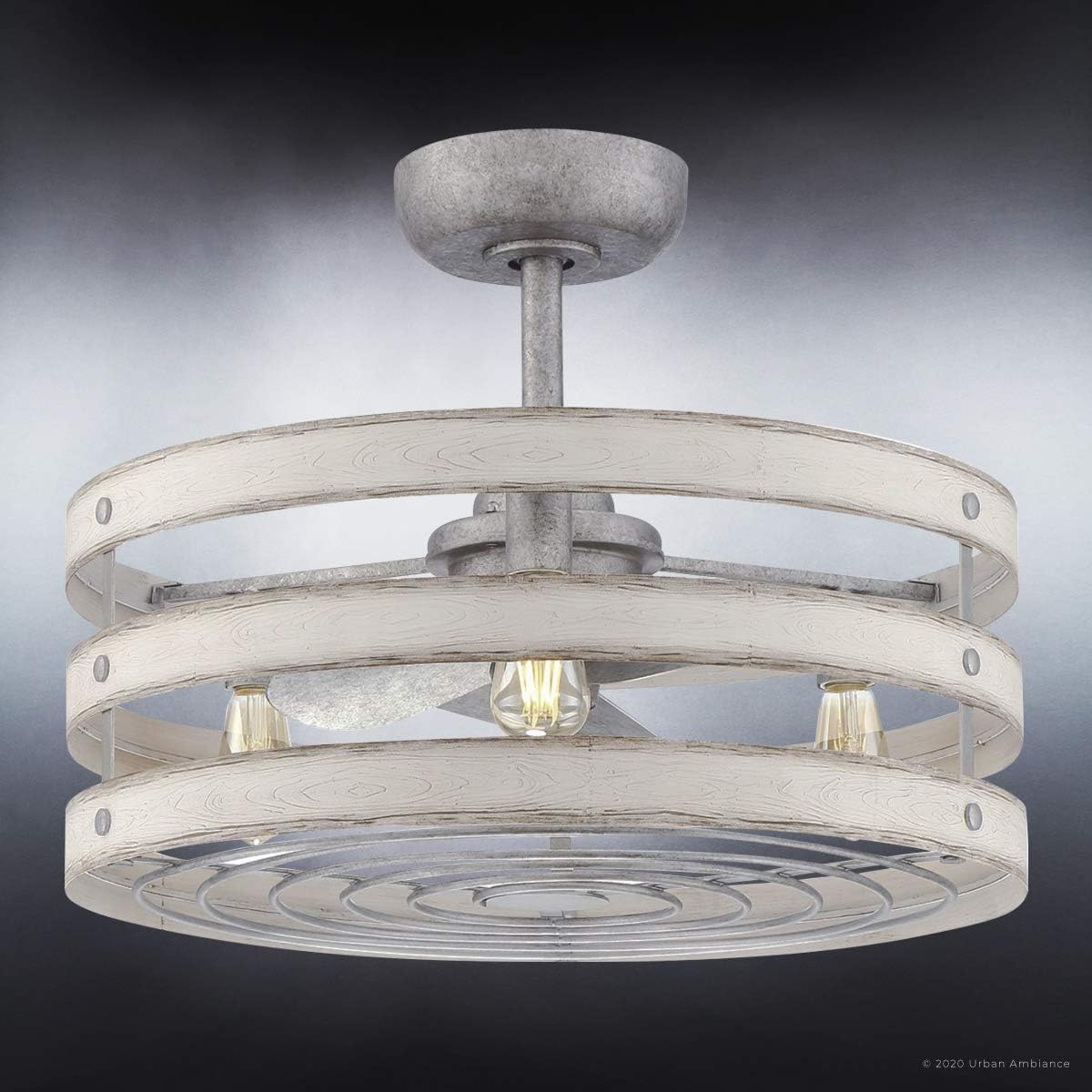 Urban Ambiance Luxury Modern Farmhouse Indoor Ceiling Fan, Small Size: 18.1" H x 23.5" W, with Modern Style Elements, Galvanized Steel Finish, UHP9030 from the Adelaide Collection