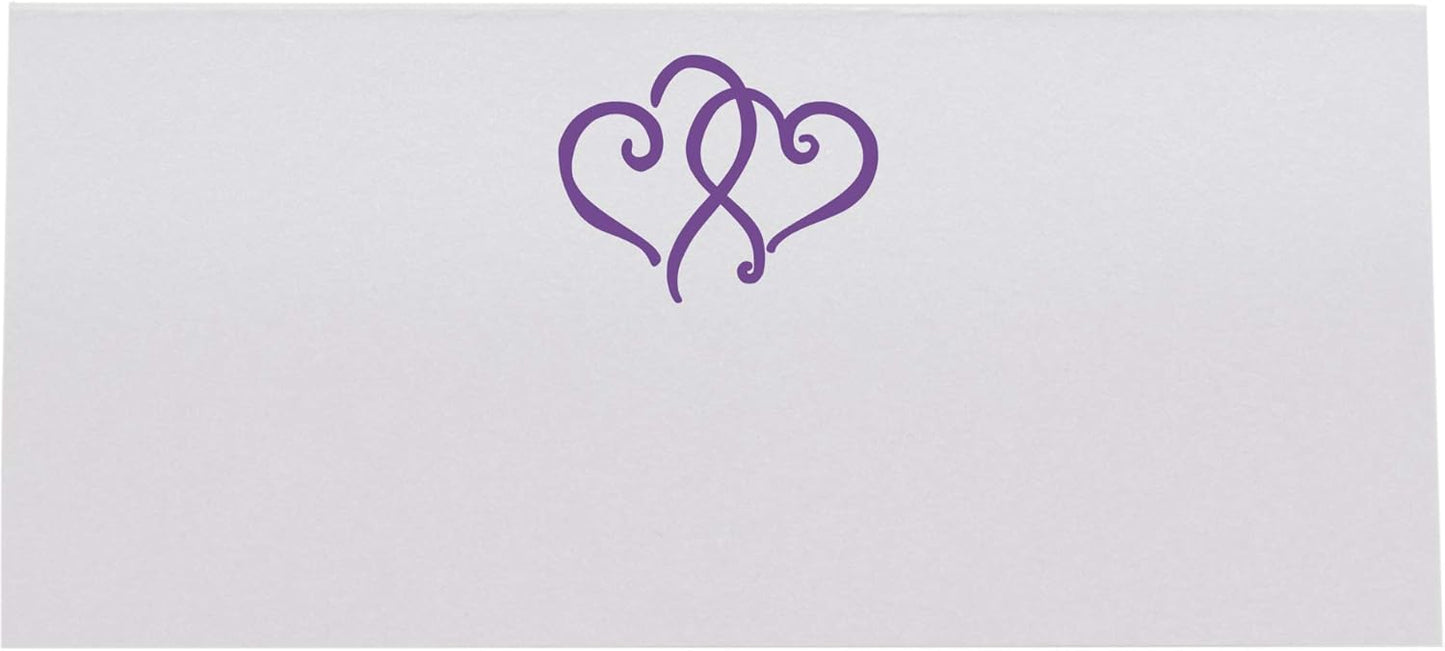 Linked Hearts Place Cards, Purple (Choose Color), Set of 25, Pre-cut and Scored - Wedding, Party, Dinner, and Special Events - Made in the USA
