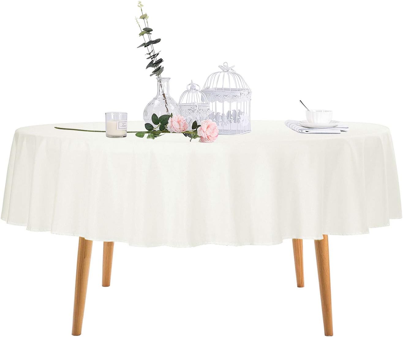 Ascoza 2pack 60 Inch Ivory Rectangular Tablecloth in Polyester Fabric for Wedding/Banquet/Restaurant/Parties