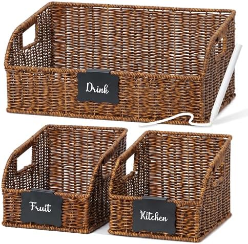 Pantry Baskets for Organizing,Wicker Storage Bins, 3Pack, Brown by STYLAVE
