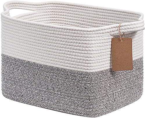 Goodpick Woven Rope Storage Basket for Shelves, Rectangle, Light Gray by Goodpick