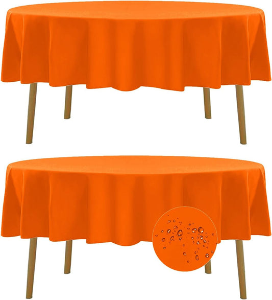 Fokitut 2 Pack Waterproof Round Tablecloth, 60 Inch, Stain Resistant and Wrinkle Polyester Table Cloth, Fabric Table Cover for Kitchen Dining, Wedding, Party, Holiday Dinner-Orange