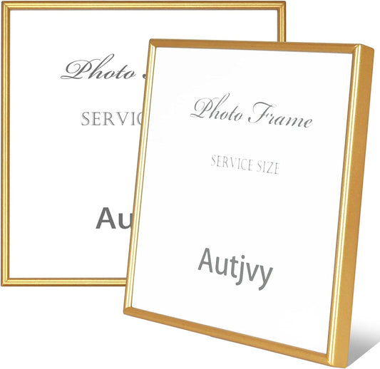 6x6 Picture Frame Set of 2, Gold Modern Simple Thin Aluminum Metal Square Photo Frames with HD Glass, Display for Tabletop and Wall, 2 Pack