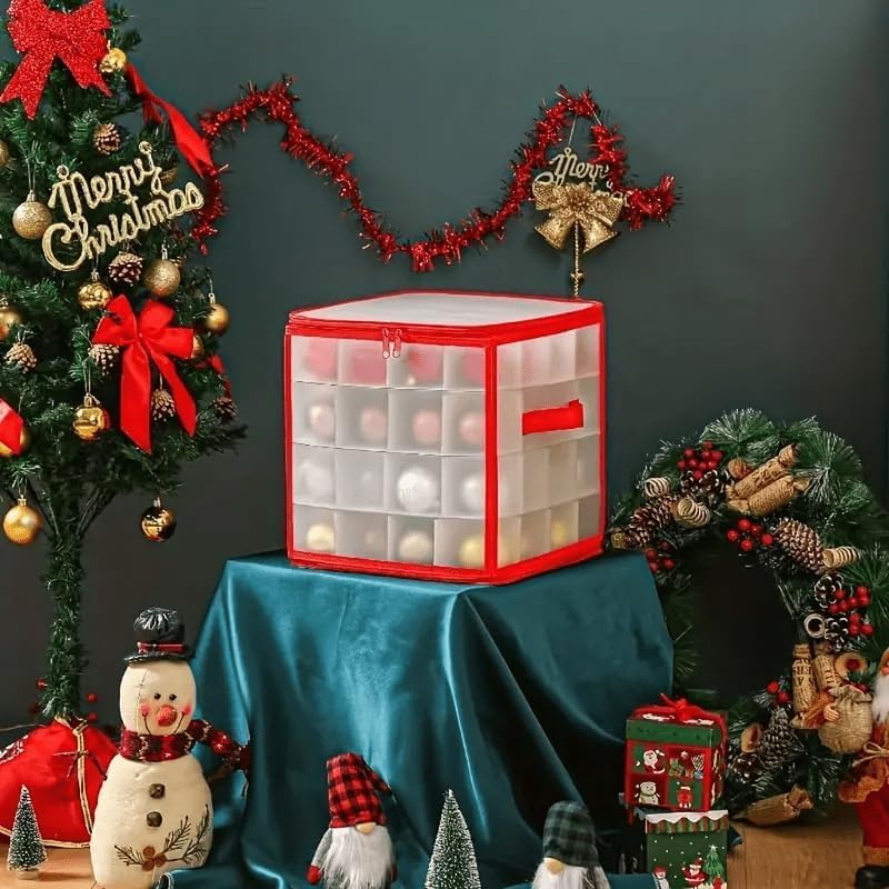 Christmas Ornament Storage Box,4 Tier Christmas Storage Box with Lid,64 Ornament Box With Durable Zippers and Dividers,Non-Woven & Tear-Proof Christmas Ornament Storage Containers,for 3"Seasons Balls - Image 4