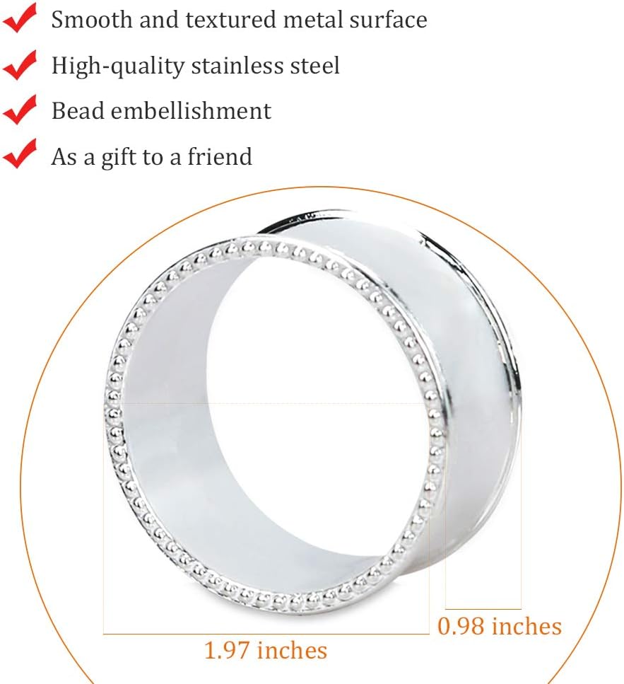 6 Pcs Stainless Steel Bead Side Napkin Rings Delicate Serviette Buckles (Silver)