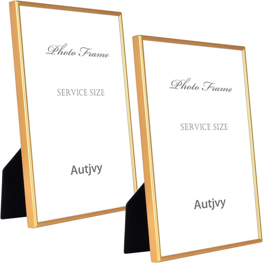 8x12 Picture Frame Set of 2, Matte Gold Modern Simple Thin Aluminum Metal Photo Frame with HD Real Glass, Display for Tabletop and Wall Collage, 2 Pack