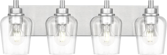Bathroom Light Fixtures, 4-Light Modern Vanity Light with Clear Glass Wine Glass-Shaped Shade, Vanity Lighting Fixtures Over Mirror, Brushed Nickel, VL155-BN-4