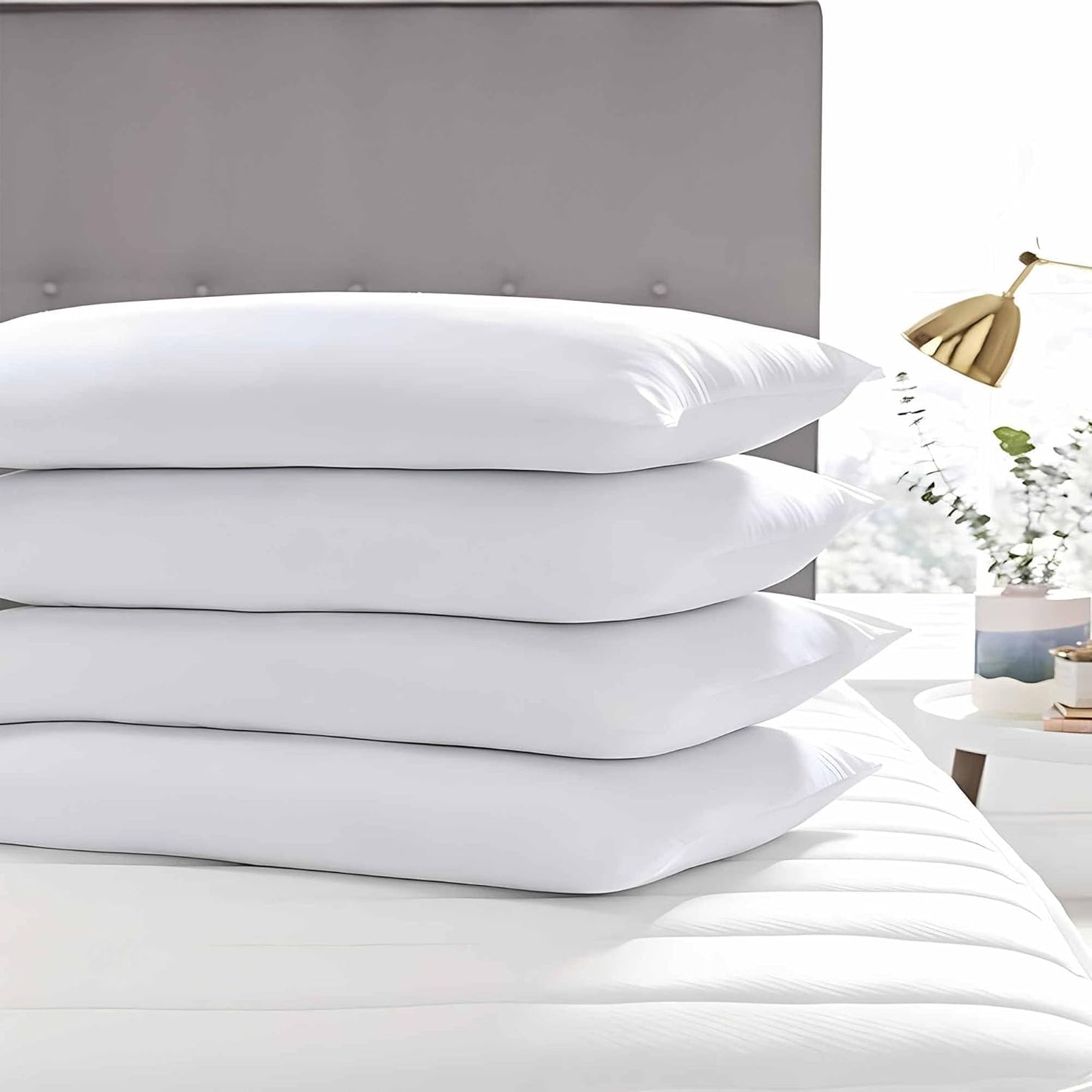 Ultra Thin Flat Soft Bed Pillows Queen Size Set of 2 Pack for Sleeping 20"x30", Hypoallergenic Skin Friendly Machine Washable
