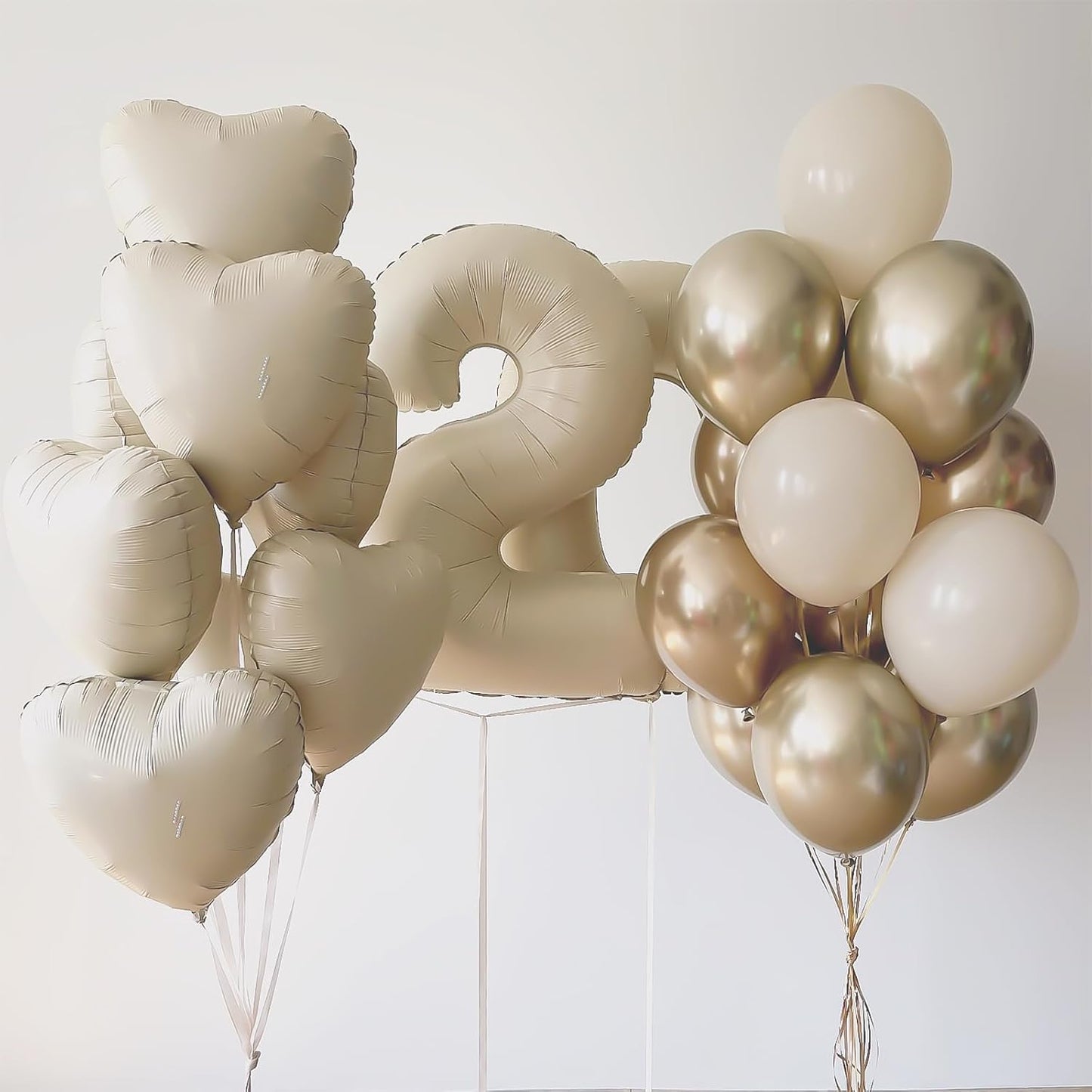 Cream White Heart Balloons,12Pcs Sand White Heart Shaped Foil Balloons,18Inch Beige Helium Polyester Film Balloon for Baby Shower Birthday Anniversary Wedding Party Decorations
