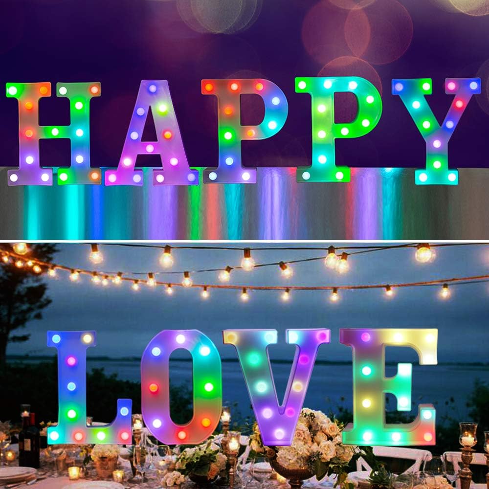 Pooqla Colorful LED Marquee Letter Lights with Remote – Light Up Marquee Signs – Party Bar Letters with Lights Decorations for The Home - Multicolor B