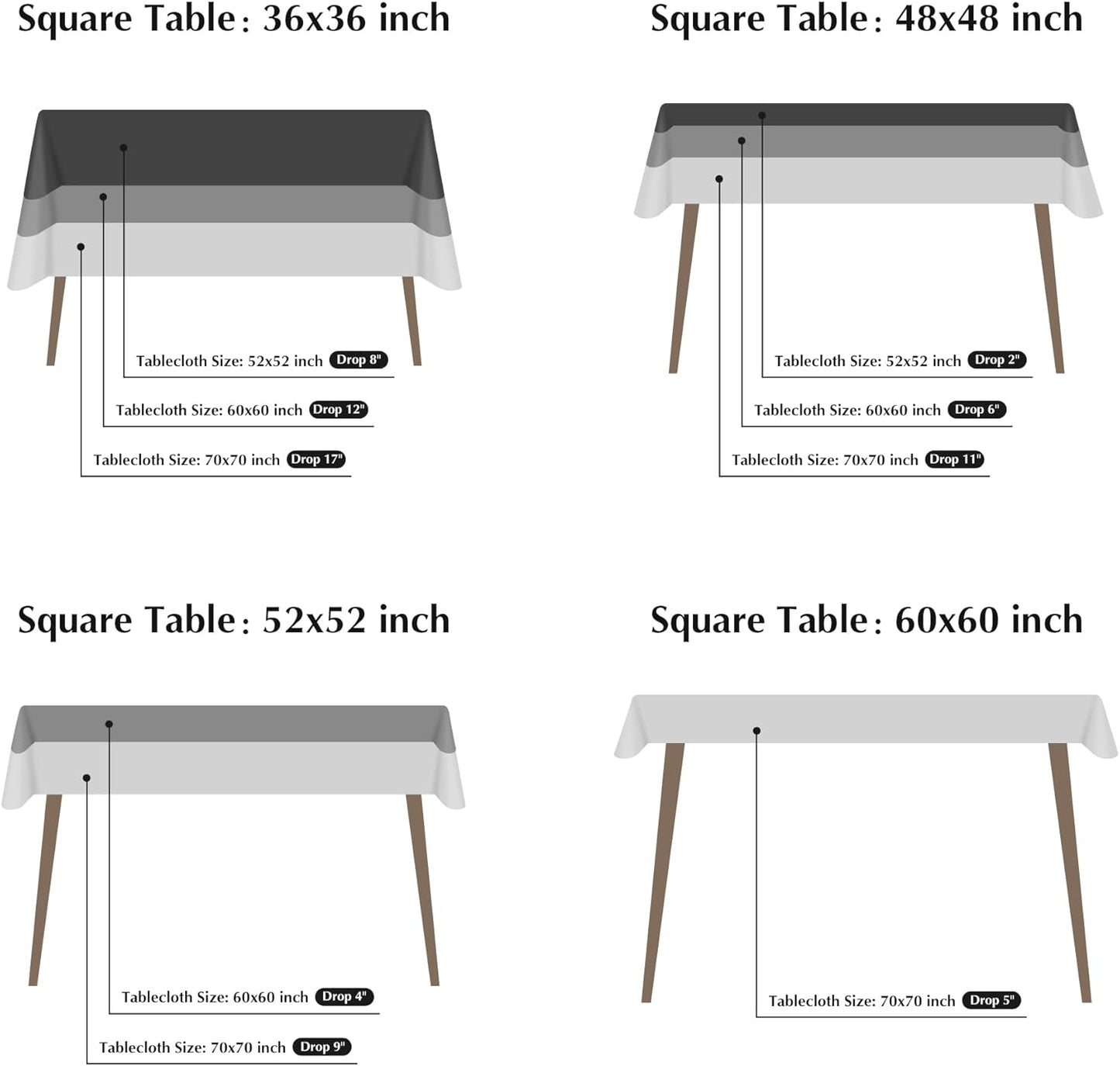 2 Pack Square Table Cloth 70X70 Inch Black Washable Fabric Tablecloth Polyester Solid Dining Table Cover for Birthday Party Dinner Holiday Outdoor Indoor