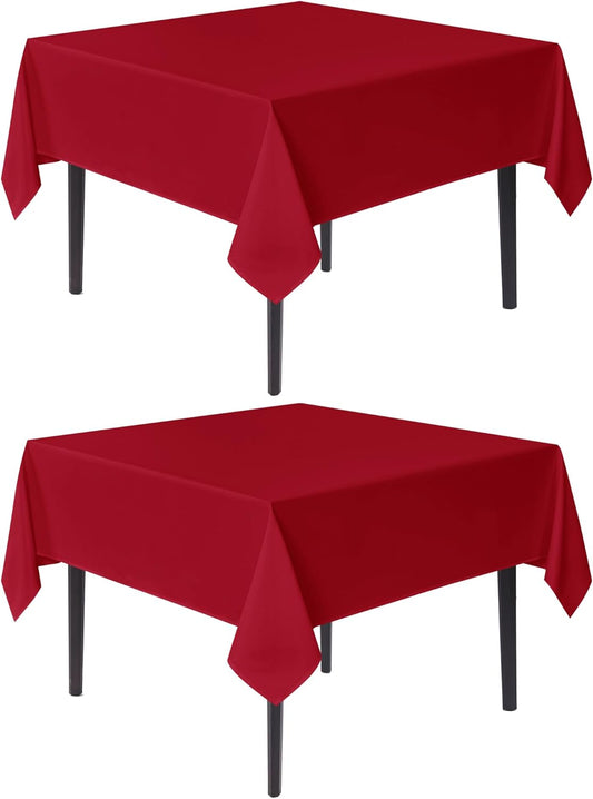 sancua Christmas Red Square Tablecloths 85x85 Inch, 2 Pack - Fabric Table Cloth for Square or Round Tables, Washable Polyester Table Cover for Dinner, Holiday Party, Decorative Display Tables
