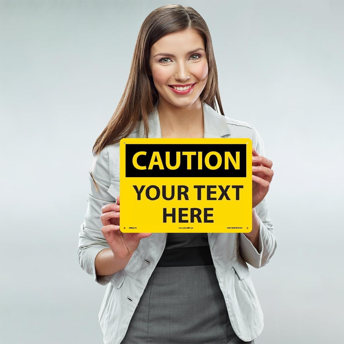Custom OSHA Style Caution Sign 10" x 14" Aluminum Sign, Customizable "Your Text Here", by AccuformNMC Made in USA