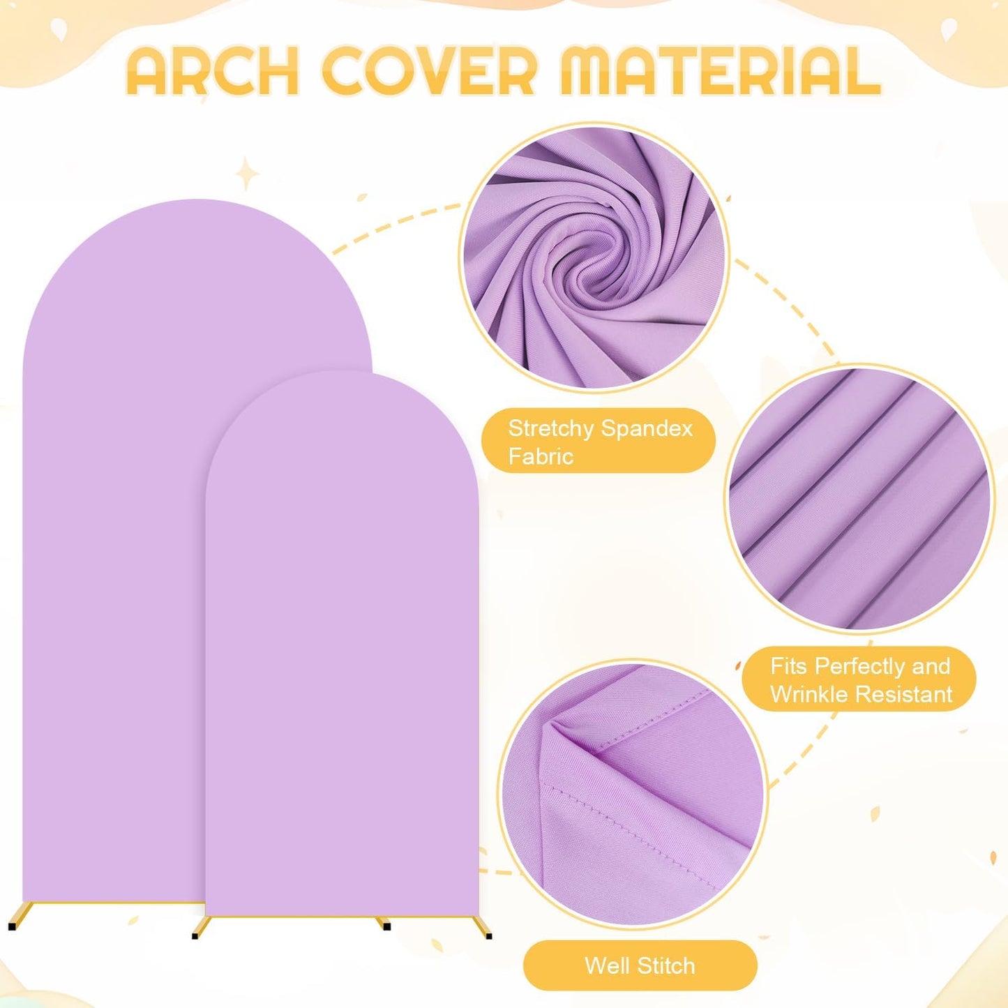 FUHSY Metal Arch Backdrop Stand Set of 2 with Cover (7.2FT+6FT) Wedding Arch Frame Stand Balloon Backdrops Arches Lavender Arch Backdrop Stands Cover for Birthday Party Gender Reveal Graduation Decor