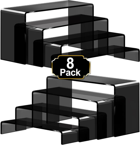 Aheroi Acrylic Risers, 8 Pcs 2 Set(7”L~8”L~9”L) Display Risers, Black Arylic Display Stands Acrylic Shelf Riser, Display Holders for Vendor Events, Cupcake Stands, Toys Display Clear Shelves