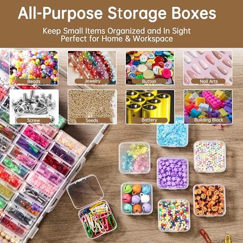 Bead Organizer Box, 120 Pack Small Clear Storage Boxes with Labels, Large Travel Craft Case with Handle, Mini Plastic Containers for Jewelry Making Diamonds DIY Pony Bracelet Screws Seeds Small Parts - Image 5