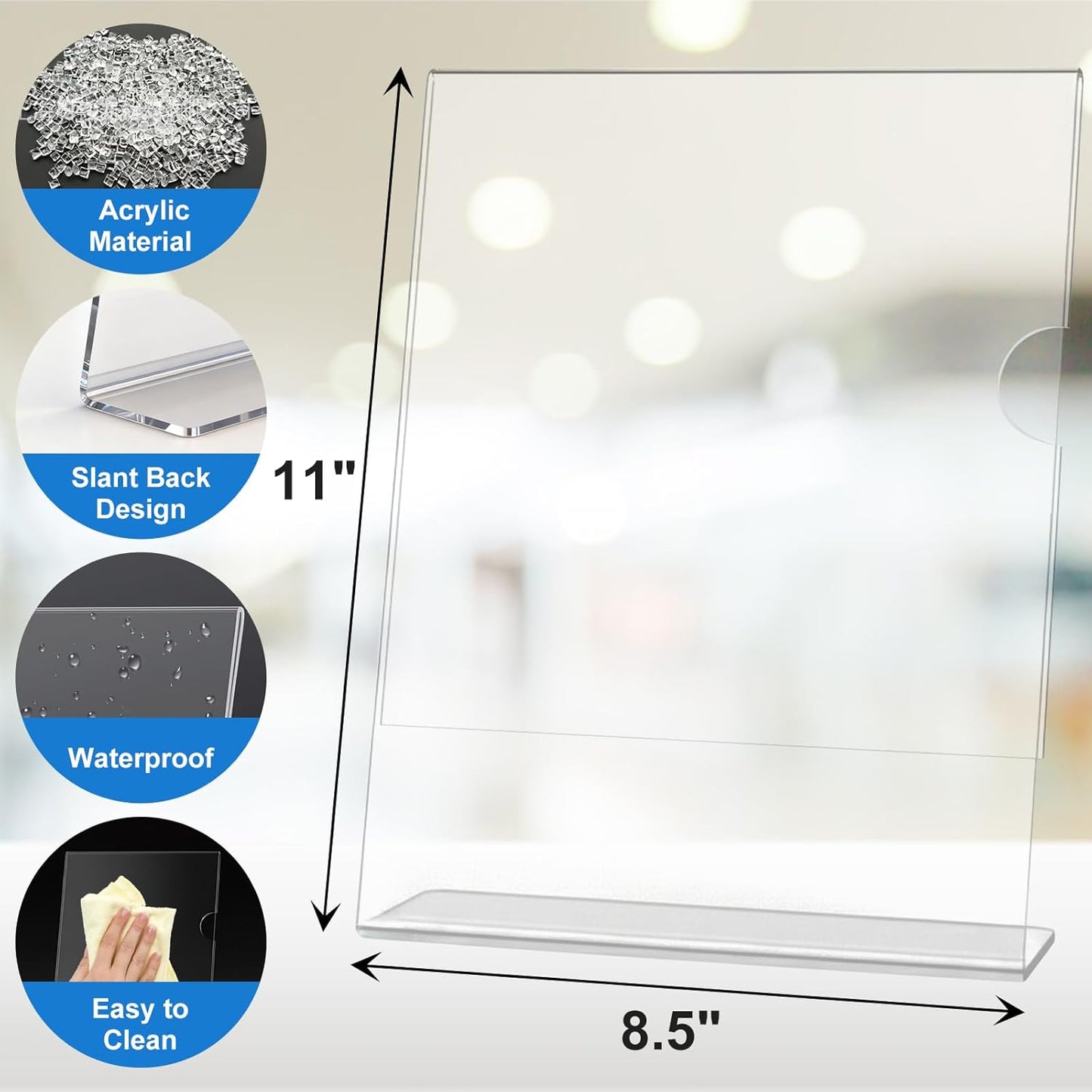 6 Pack Acrylic Sign Holder 8.5 x 11, L-Shape Clear Plastic Display Stand for Tabletop, Acrylic Stands for Flyers, Table Paper Holder, Vertical Sign Holder 8.5x11 for Restaurants, Office and School (Slant 6 Pack 8.5x11)