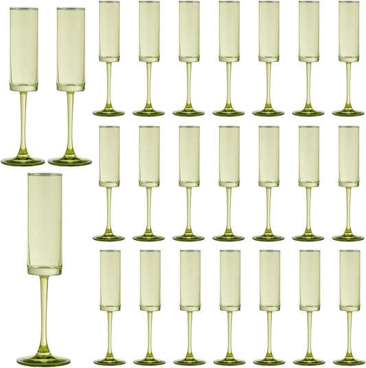 24 Pieces Green Champagne Flutes 6 OZ Straight Sided Wine Glasses Champagne Long Stem Drinking Colored Glasses,Set of 24 Hand Blown Champagne Flutes Goblets for Wedding Cocktail Cups,Cava, Prosecco