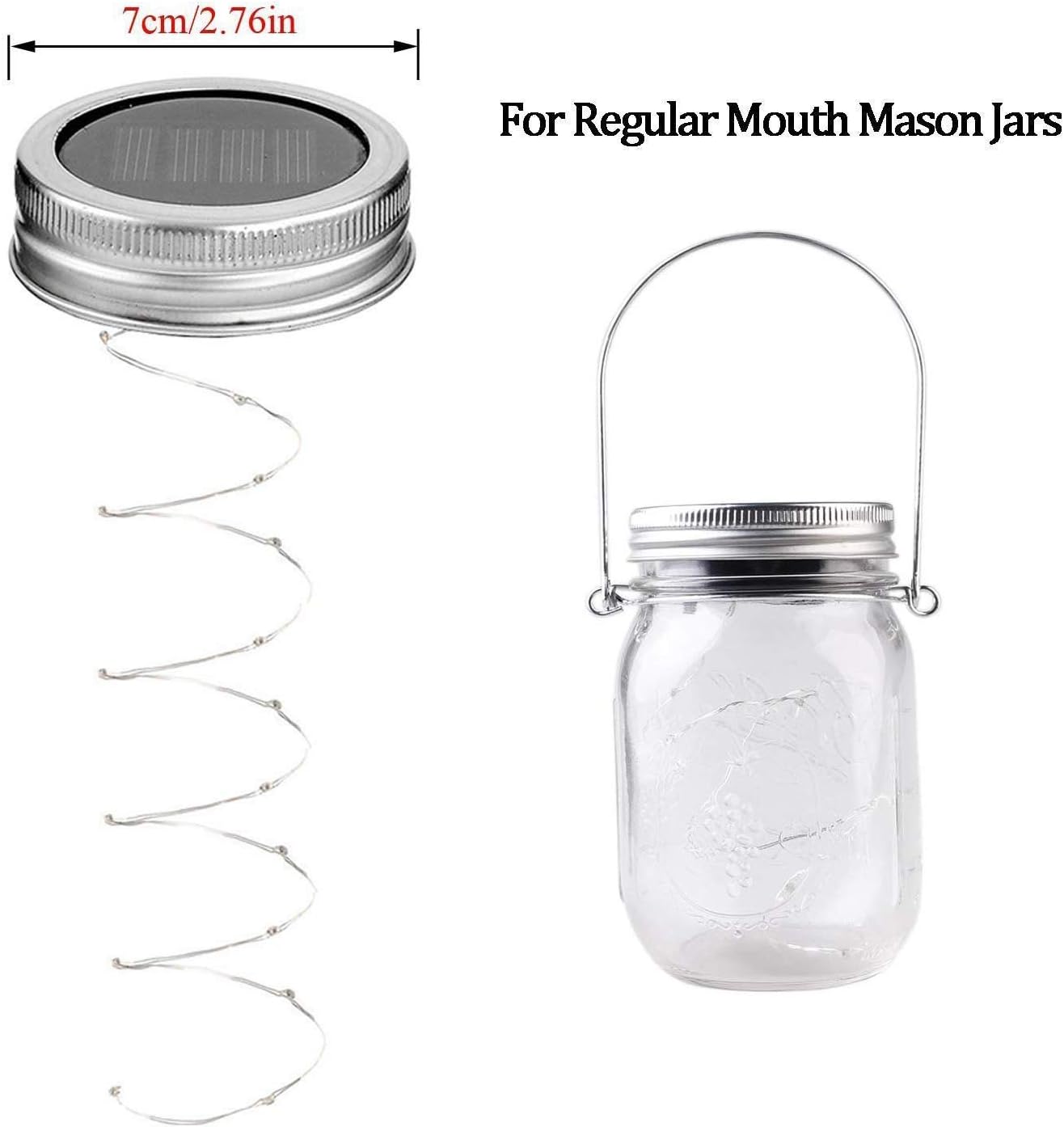 Solar Mason Jar Lights, 6 Pack 10 LED Jar Lid String Lights with 6 Hangers(No Jars), Waterproof Fairy Firefly Light for Garden, Patio, Outdoor, Yard, Lawn Decor(4 Colors)