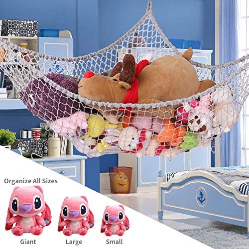 LXUNYI Stuffed Animal Hammock, Large Mesh Toy Net Stuff Animal Net Hammock Wall Corner Hanging Plush Animal Storage Net Organizer (Light Gray, 70 inch) - Image 3