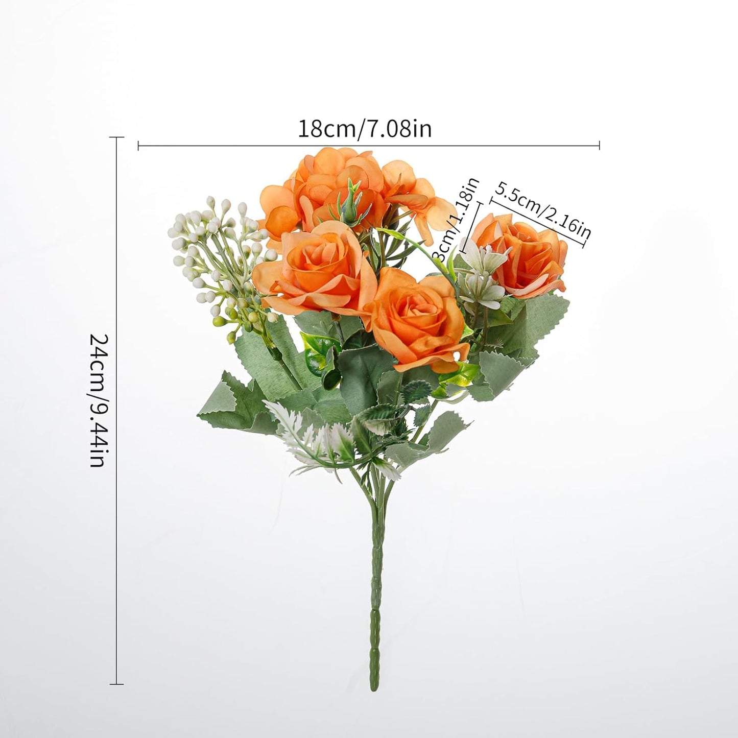 Artificial Flower 5 Branches Artificial Silk Fake Flowers Bouquet Small Roses for Wedding Home Office Tables Decor 2 Packs(Orange)