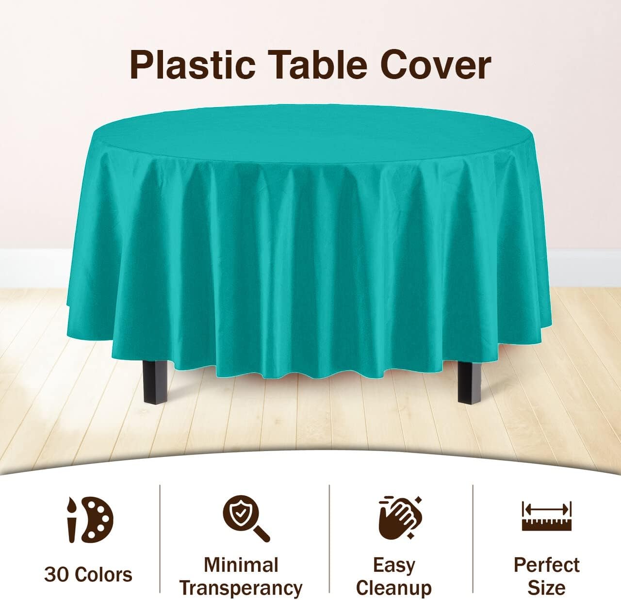 12-Pack Premium Plastic Tablecloth 84in. Round Table Cover - Teal
