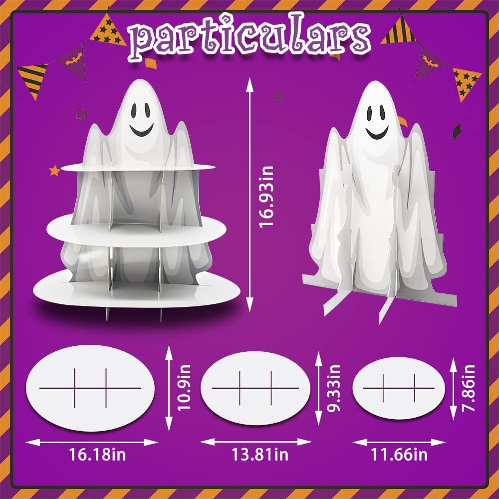 3-Tier Halloween Cupcake Stand Tower Halloween Castle Cake Stand Halloween Round Cardboard Dessert Tower Dessert Tree Tower for Halloween Party Supplies Dessert Serving Tray for Halloween Decorations