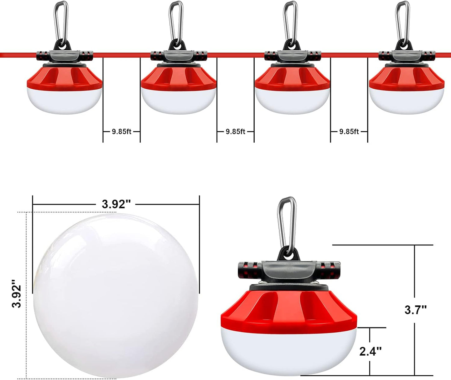 100FT LED Construction String Lights 10 Bulbs,10000LM,Industrial Grade,Weatherproof, Linkable 5000K Super Bright for Job Sites, Mining, Patios & Outdoor Work,Free for Climbing Hook 2Prong