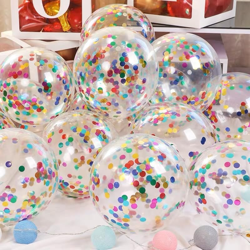Bezente Rainbow Multicolor Confetti Latex Balloons - 60 Pack 12 inch Helium Colorful Confetti Balloons for Birthday Bridal Shower Wedding Party Decorations