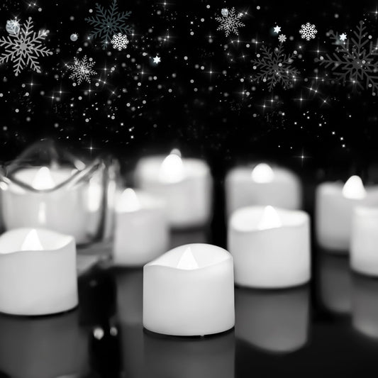Homemory Cool White Flameless LED Tea Lights Candles, 200+Hour Battery Operated Fake Electric Votive TeaLights for Christmas, DIY Mood Lighting, Party, Holiday, Funeral, Home Decor, 24-Pack
