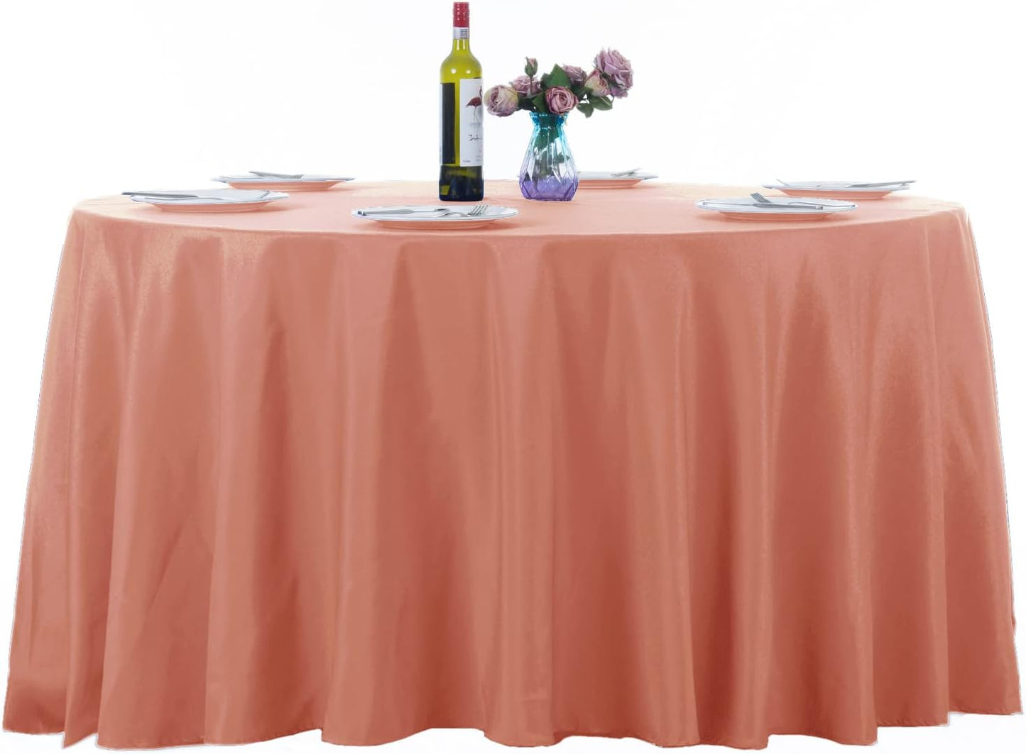 Ascoza 2pack 120 Inch Dusty Pink Round Tablecloth in Washable Polyester Fabric for Wedding/Banquet/Restaurant/Parties