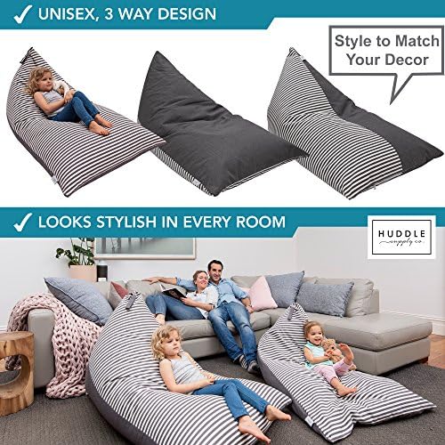 Huddle Original Cover for Stuffed Animal Bean Bag Storage (No Filler) Large Designer Beanbag Chair for Kids & Adults | Instant Stylish Clutter Clear - 100% Cotton Stuffed Animal Storage Chair Grey - Image 4