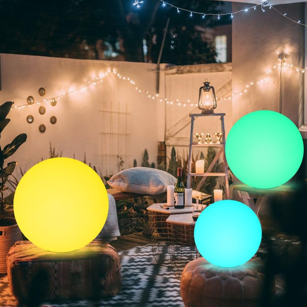 20-in LED Glowing Ball Light, Large Rechargeable LED Globe Orb Light w/Remote, Dimmable RGB Color Changing Globe Floor Lamp, Indoor/Outdoor Waterproof Mood Lamp for Home Garden Patio Lawn Party Decor