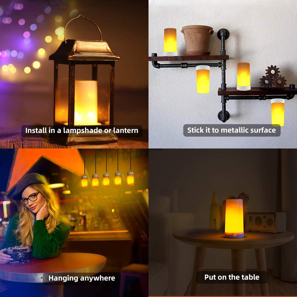 LED Flame Lights with Remote Timer, Flame Lamp 4 Modes USB Rechargeable Fire Lights Indoor Campfire Outdoor Decorative Lantern Hanging Lamps Fireplace Romantic Light for Home Party Camping Bar