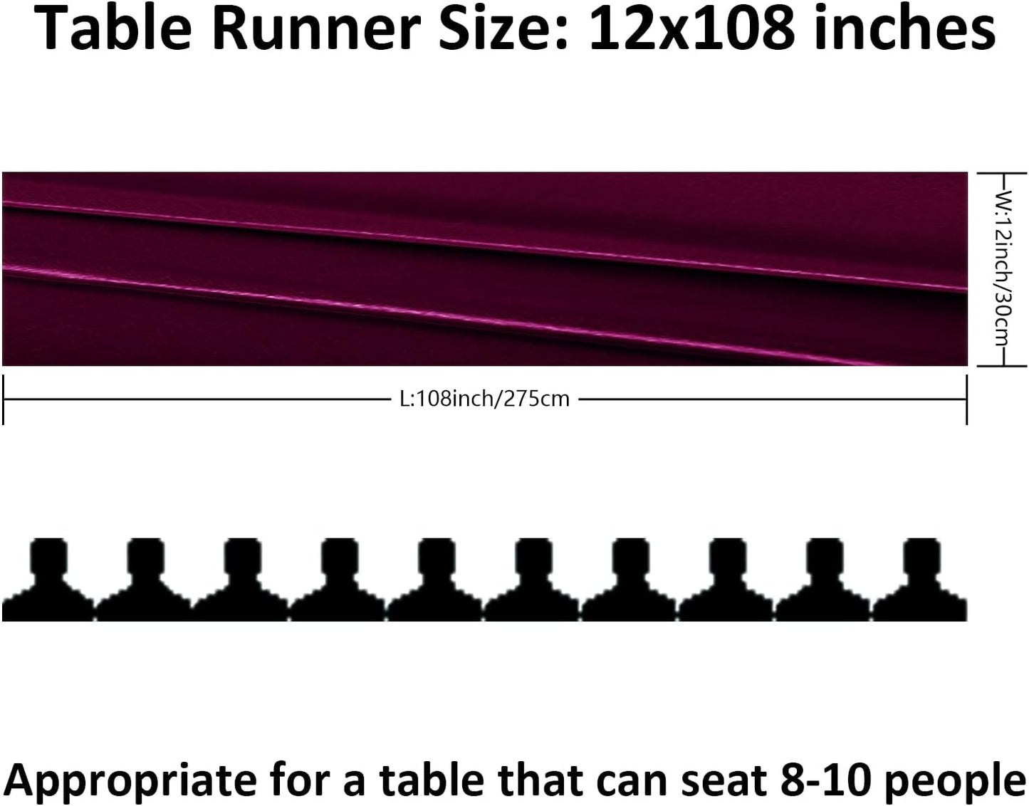12Pack Table Runner 12 x 108 Inches Satin Silk Table Runner for Wedding, Birthday Party, Banquets, Graduations Decoration, fit Rectange and Round Table-Burgundy
