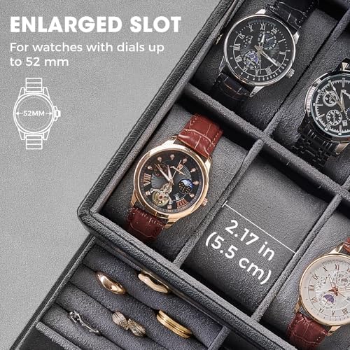 ProCase Premium Watch Box for Men, Jewelry Organizer Box with Drawer, Display Storage Case with Glass Lid -Black, 8 Slot - Image 4