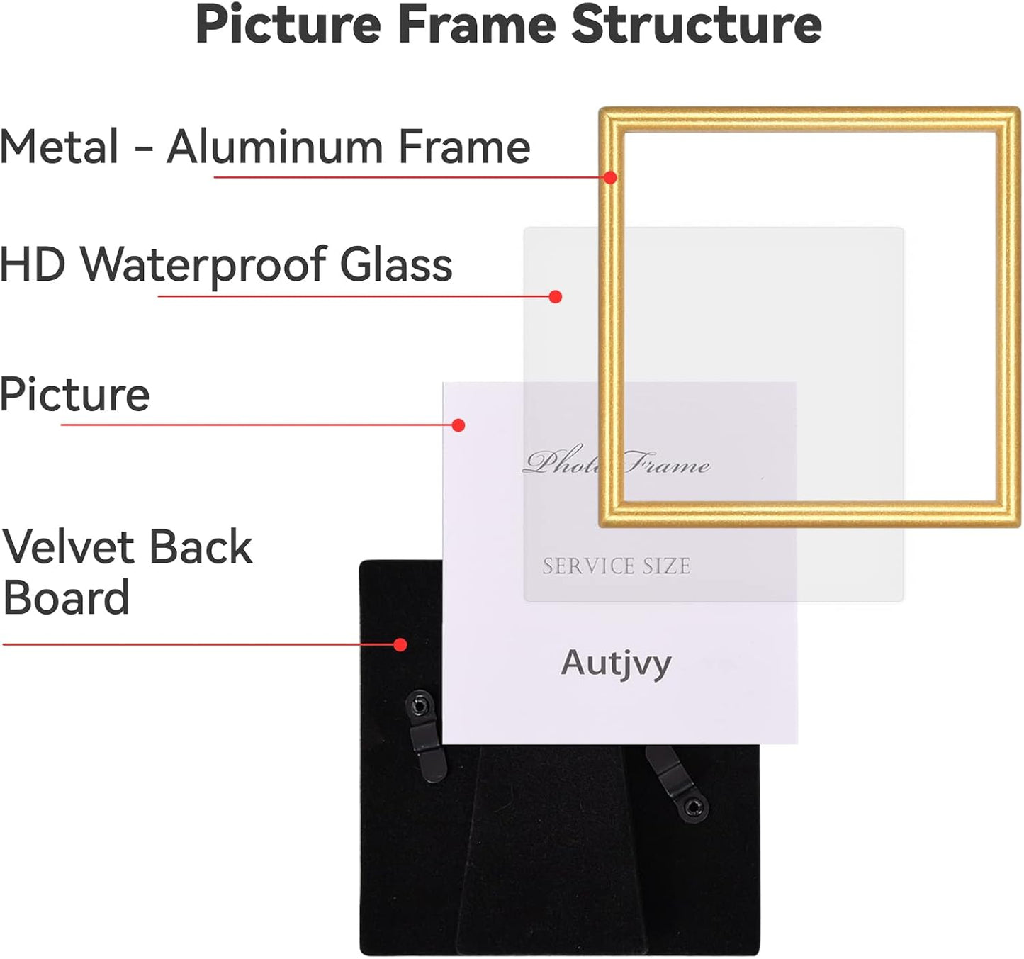 6x6 Picture Frame Set of 2, Gold Modern Simple Thin Aluminum Metal Square Photo Frames with HD Glass, Display for Tabletop and Wall, 2 Pack