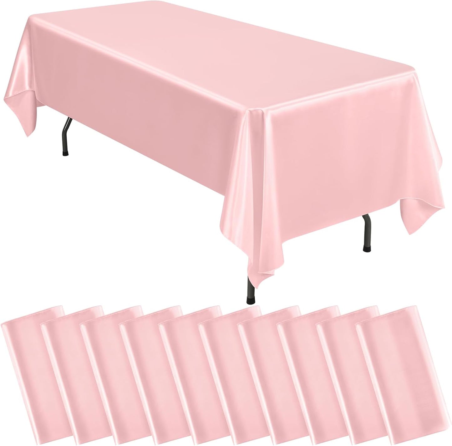 10 Packs Satin Tablecloth 57 x 108 Inch Rose Gold Rectangular Table Cloth Silk Tablecloth Smooth Fabric Overlay Satin Table Cover Decoration for Wedding Party Banquet Events