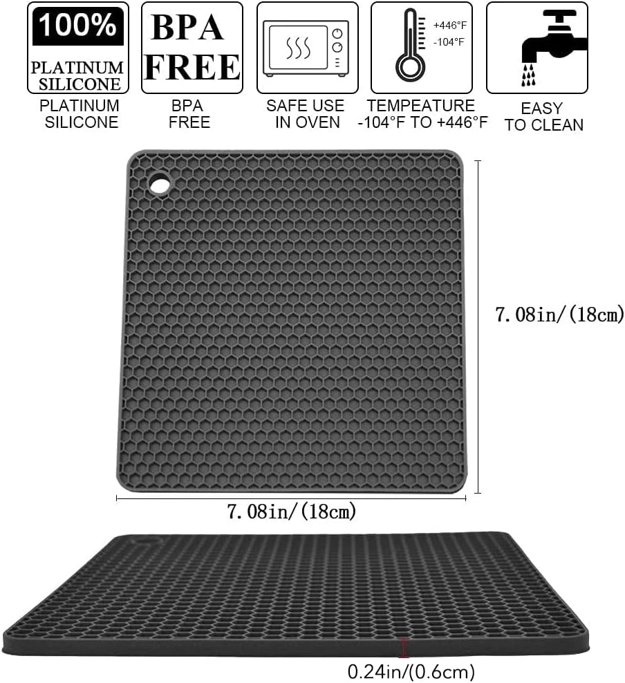 Silicone Trivets for Hot Pots and Pans, Multi-Purpose Trivet Mat for Hot Dishes Set of 4, Heat Resistant Durable Flexible Silicone Pot Mat for Countertop, Easy to Wash and Dry, Dark Gray, Square - Image 5