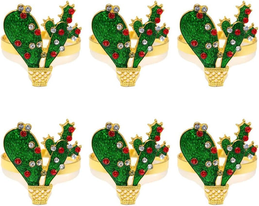 Cactus Napkin Rings Set of 6, Summer Wedding Party Napkin Holder Buckles, Thanksgiving Christmas Napkin Rings (Green, One Size)