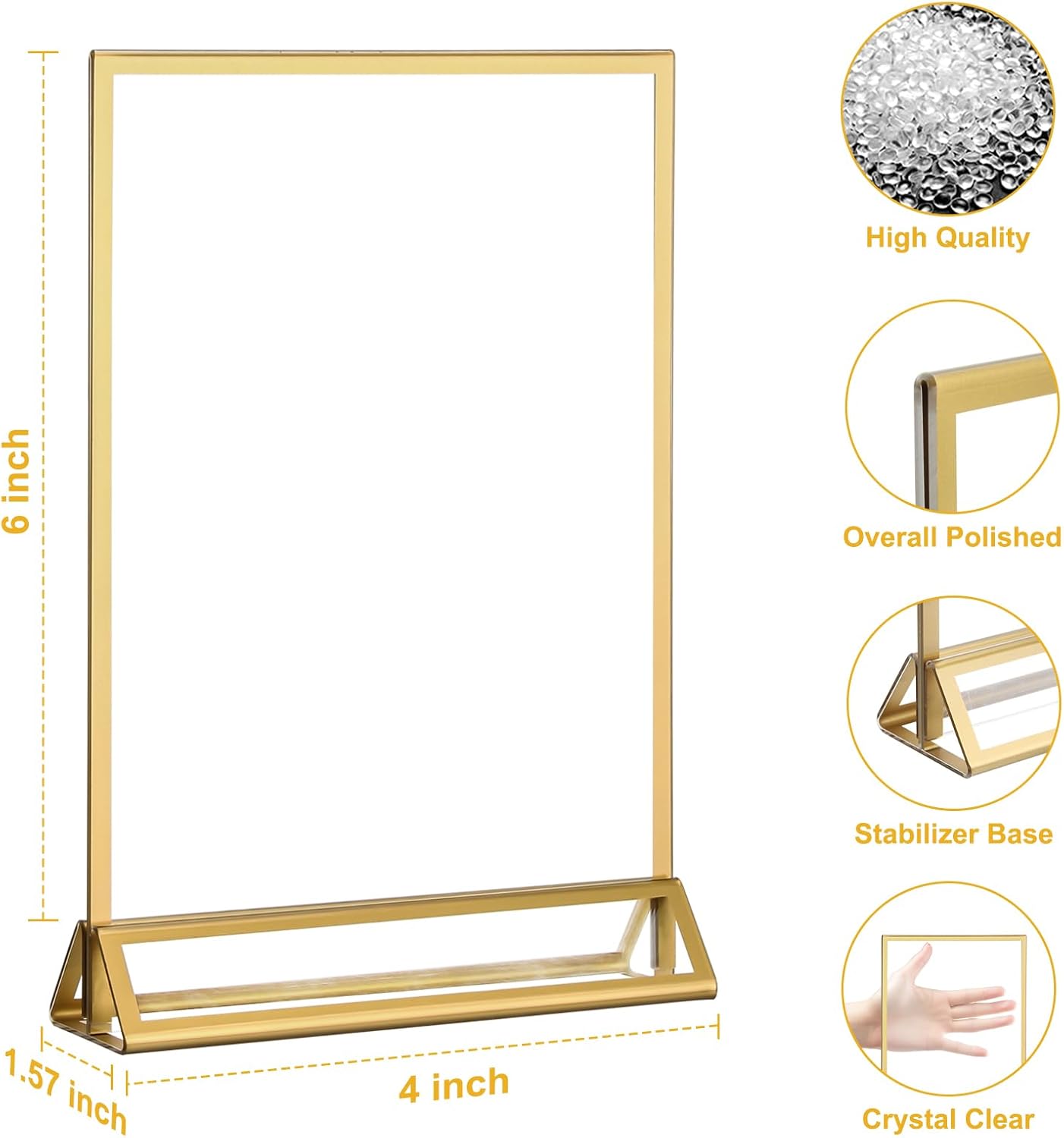 EHWINE 24 Pack Acrylic Sign Holder 4 x 6, Double Sided Gold Picture Frame Stand up Table Top Sign Holders, Clear Display Stand Menu Flyer Holder for Wedding Party